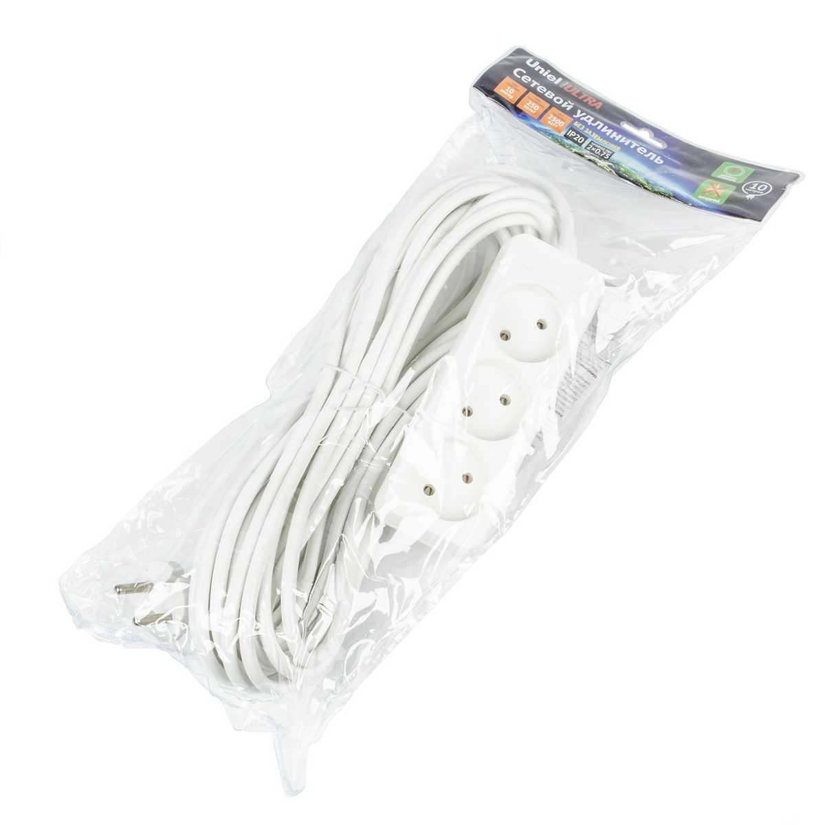 фото удлинитель uniel ultra 3гн х 10м б/з s-cu3-10 white ul-00009980 | 220svet.ru