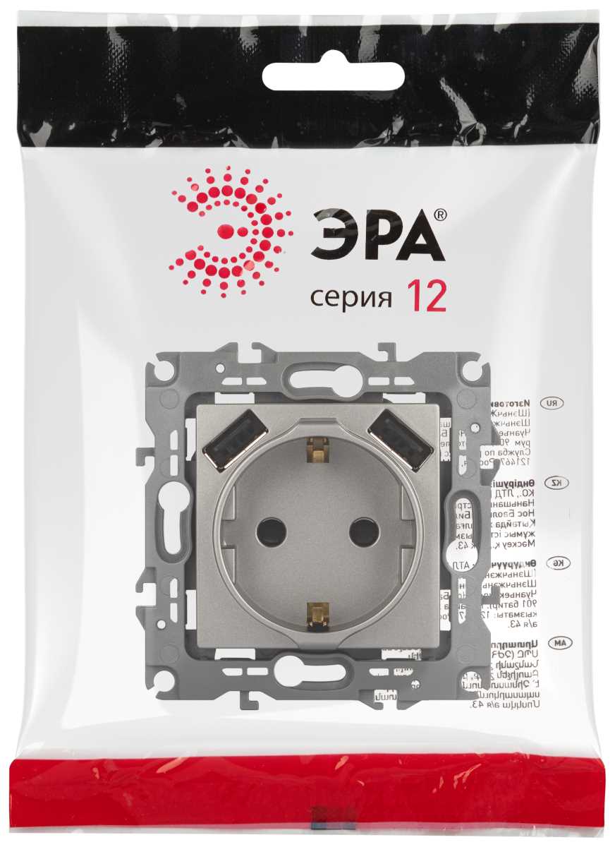 фото розетка эра серия 12 12-4109-16 2p+e 16a-250в шторками с 2xusb 5в-3а титан б0065729 | 220svet.ru
