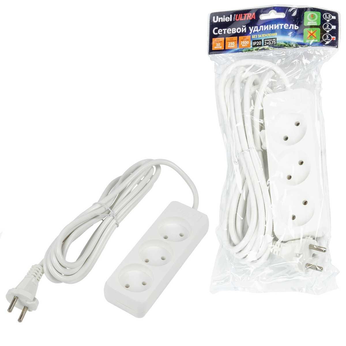 фото удлинитель uniel ultra 3гн х 3м б/з s-cu3-3 white ul-00009982 | 220svet.ru