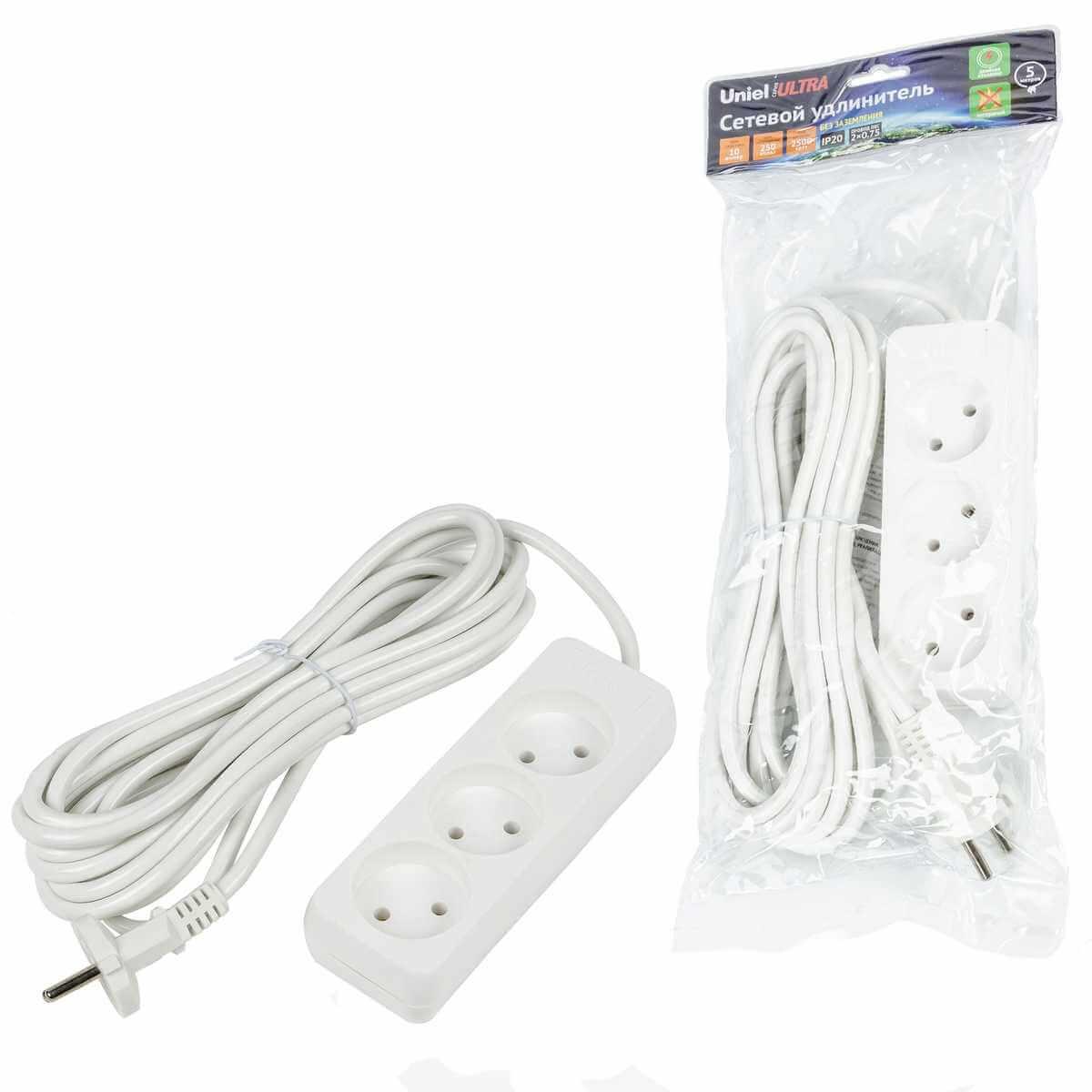 фото удлинитель uniel ultra 3гн х 5м б/з s-cu3-5 white ul-00009984 | 220svet.ru