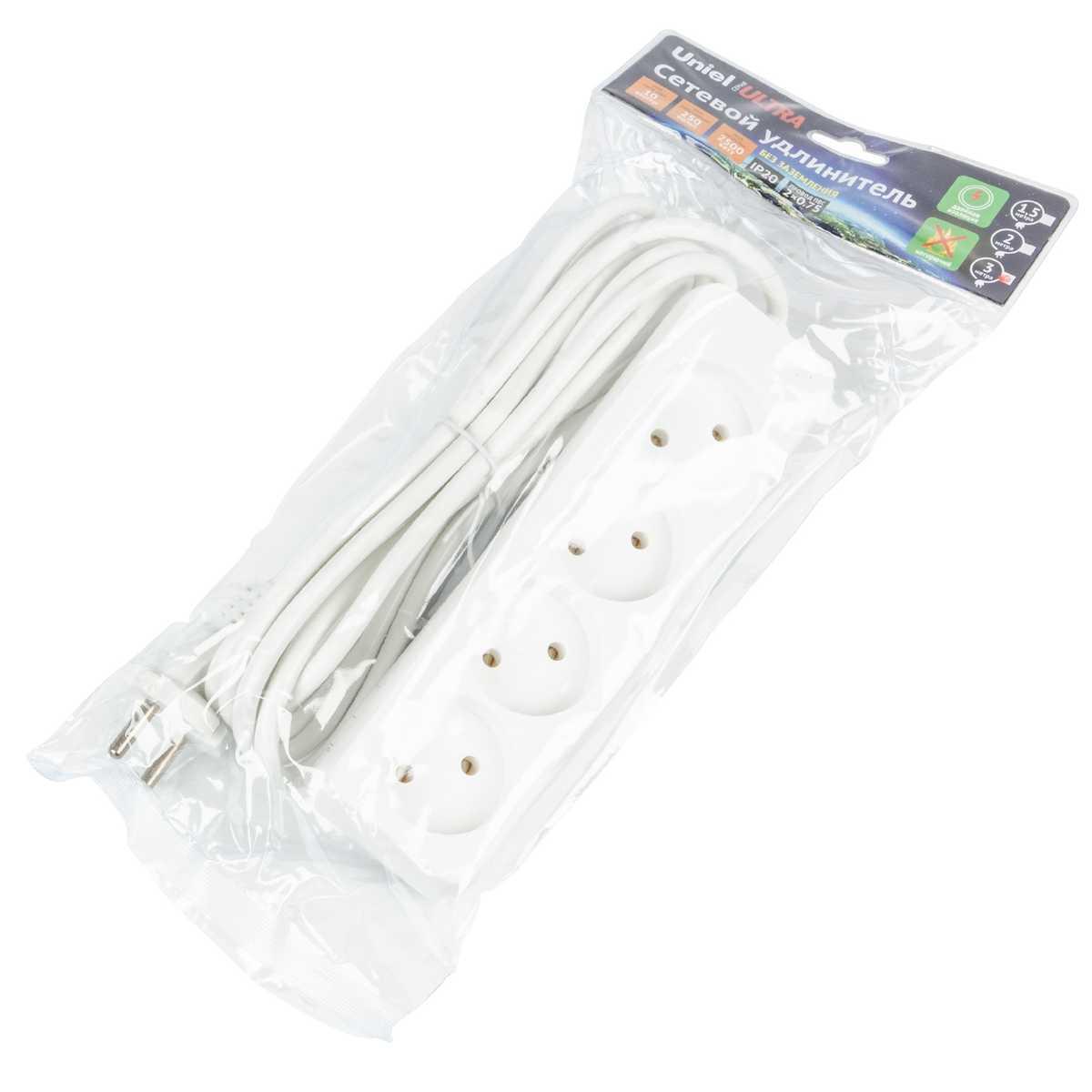 фото удлинитель uniel ultra 4гн х 3м б/з s-cu4-3 white ul-00009988 | 220svet.ru