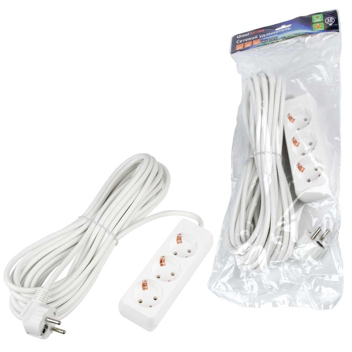 фото удлинитель uniel 3гн х 10м с/з s-gcu3-10 white ul-00010004 | 220svet.ru