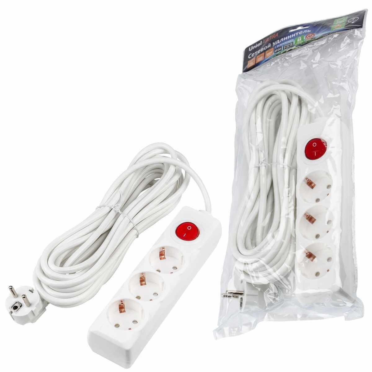 фото удлинитель uniel ultra 3гн х 7м с/з s-gcu3-7b white ul-00010019 | 220svet.ru