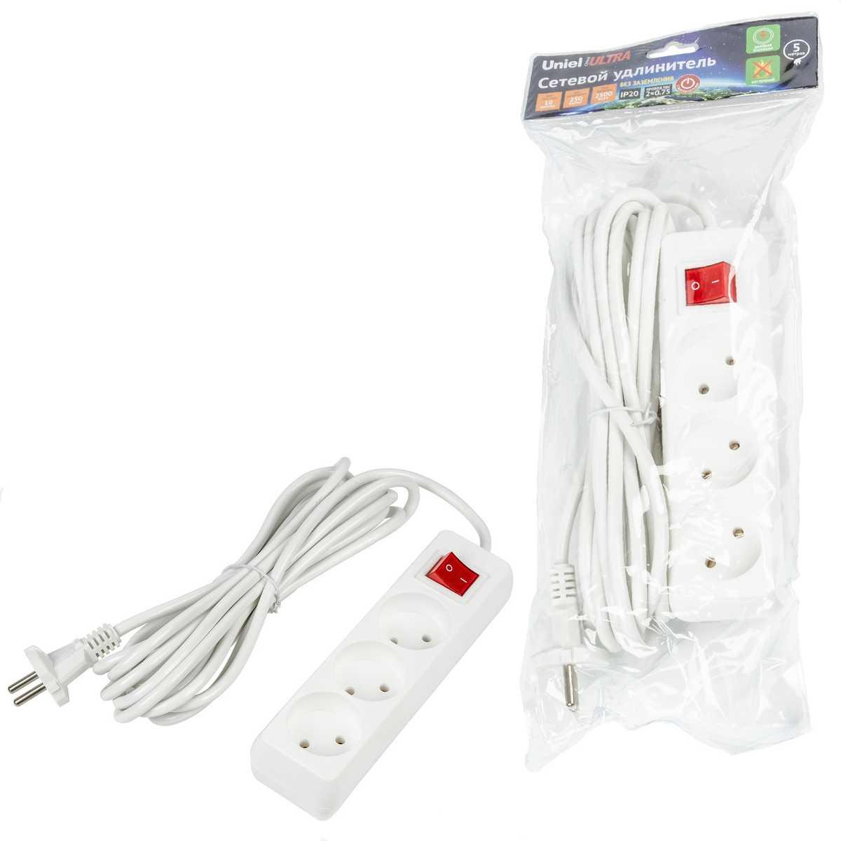 фото удлинитель uniel ultra 3гн х 5м б/з s-cu3-5b white ul-00009996 | 220svet.ru