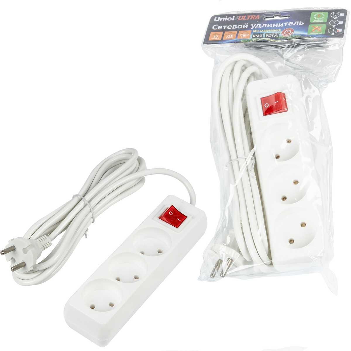 фото удлинитель uniel ultra 3гн х 3м б/з s-cu3-3b white ul-00009995 | 220svet.ru