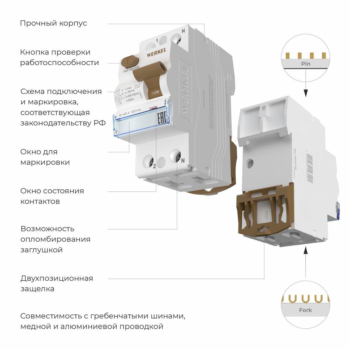 фото устройство защитного отключения werkel 1p+n 40a 100mа ас 6kа w812p404 | 220svet.ru