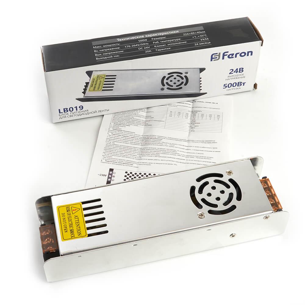 фото блок питания для светодиодной ленты feron 24v 500w ip20 20a lb019 48049 | 220svet.ru