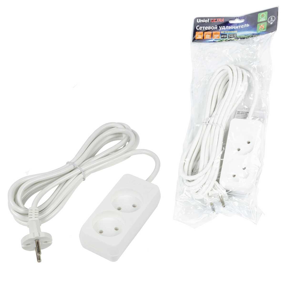 фото удлинитель uniel ultra 2гн х 5м б/з s-cu2-5 white ul-00009978 | 220svet.ru
