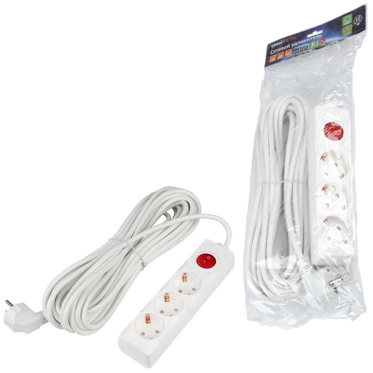фото удлинитель uniel ultra 3гн х 10м с/з s-gcu3-10b white ul-00010014 | 220svet.ru