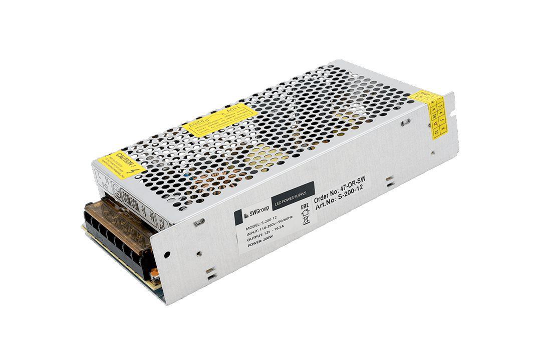 фото блок питания swg 12v 200w ip20 16,7a s-200-12 000109 | 220svet.ru