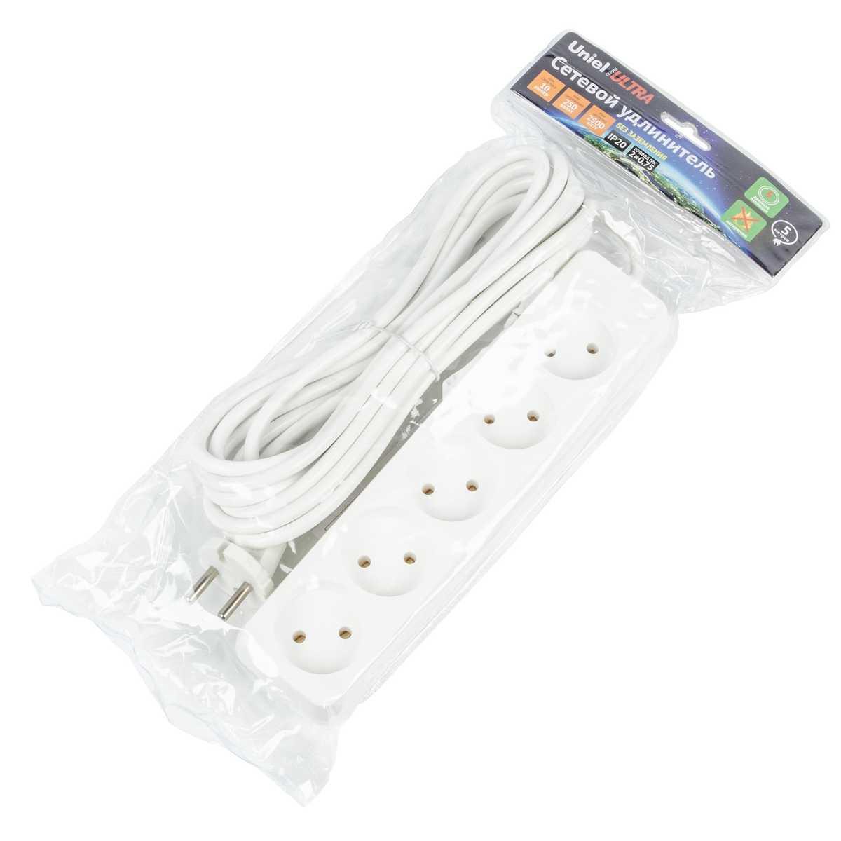 фото удлинитель uniel ultra 5гн х 5м б/з s-cu5-5 white ul-00009991 | 220svet.ru