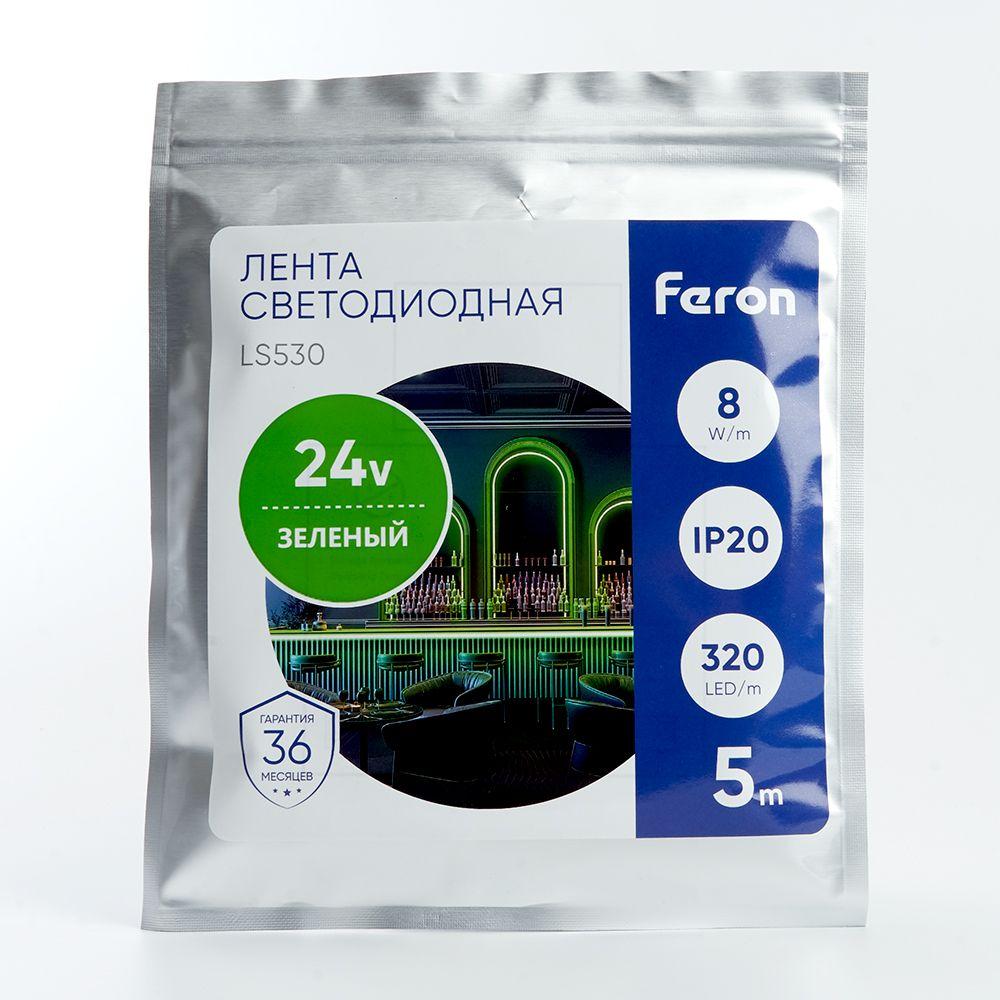 фото светодиодная лента feron 8w/m 320led/m 2110smd зеленый 5m ls530 48268 | 220svet.ru