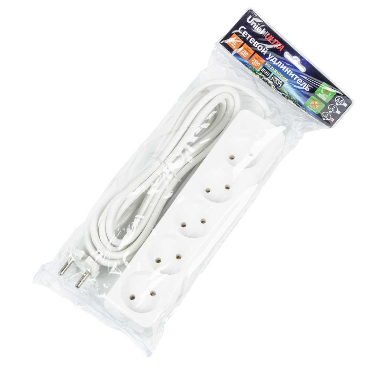 фото удлинитель uniel ultra 5гн х 3м б/з s-cu5-3 white ul-00009990 | 220svet.ru