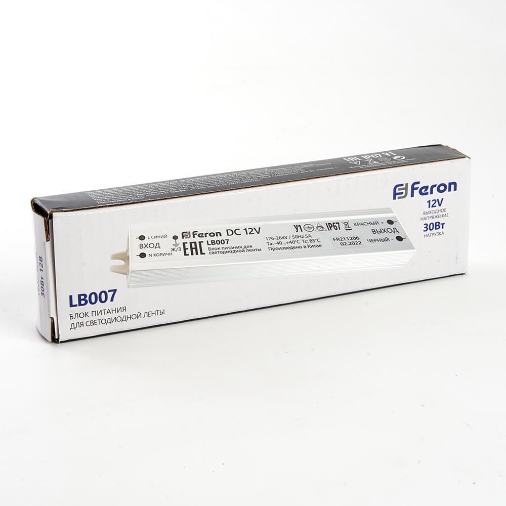 фото блок питания для светодиодной ленты feron lb007 12v 30w ip67 2,5a 48053 | 220svet.ru