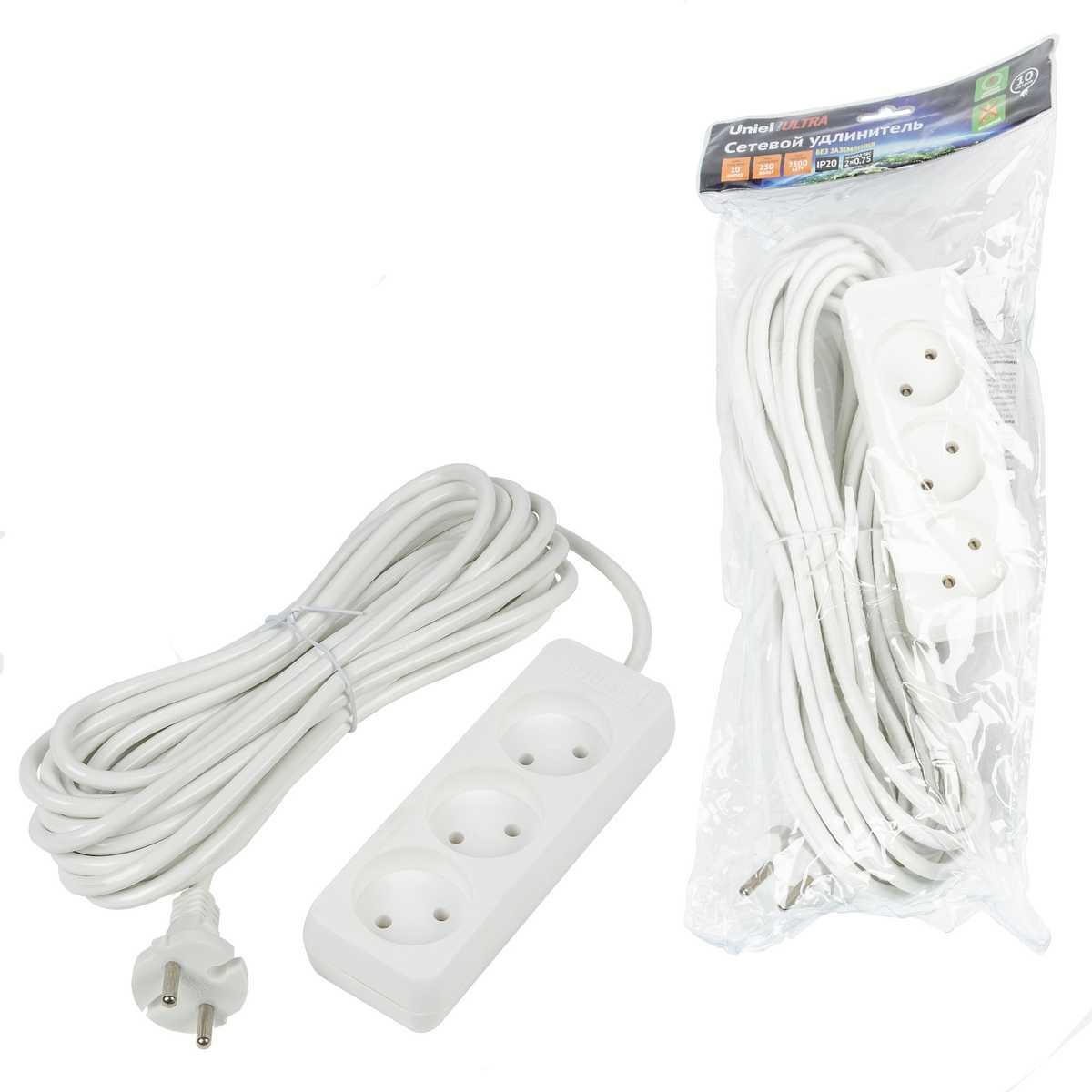 фото удлинитель uniel ultra 3гн х 10м б/з s-cu3-10 white ul-00009980 | 220svet.ru