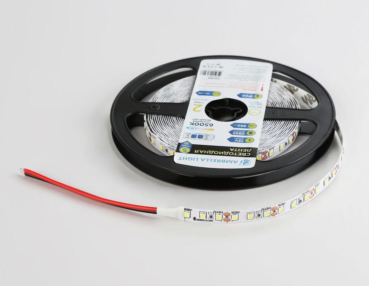 фото светодиодная лента холодный белый ambrella light 9,6w/m 120led/m 2835smd 6500к 5m gs1103 | 220svet.ru