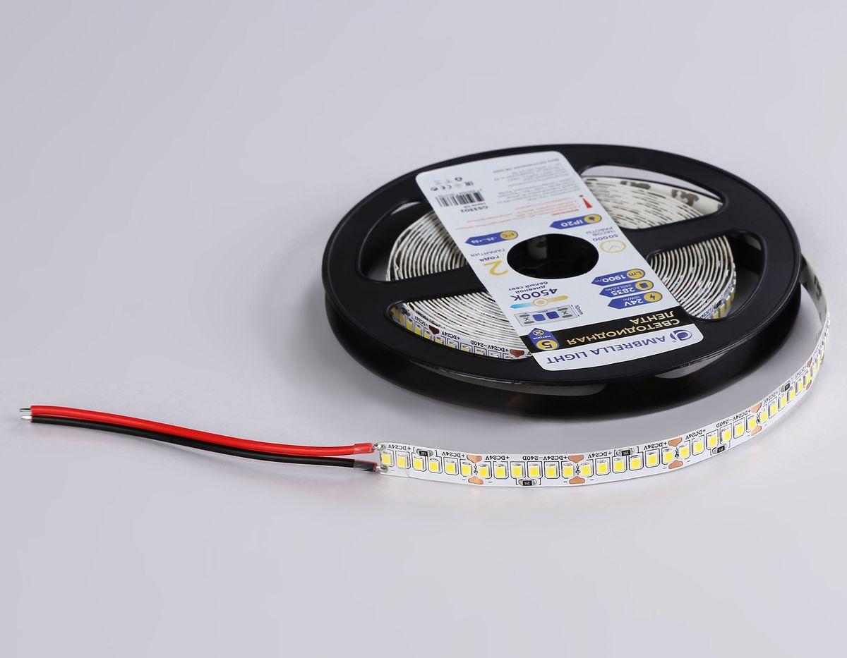фото светодиодная лента  дневной белый ambrella light 18w/m 240led/m 2835smd 4500к 5m gs3302 | 220svet.ru