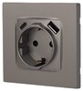 Миниатюра фото розетка эра серия 12 12-4108-16 2p+e 16a-250в со шторками с usb type-a+c 5в-3а титан б0067762 | 220svet.ru